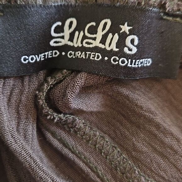 Lulu's Brown Green Halter Short Shorts Romper - Picture 7 of 8